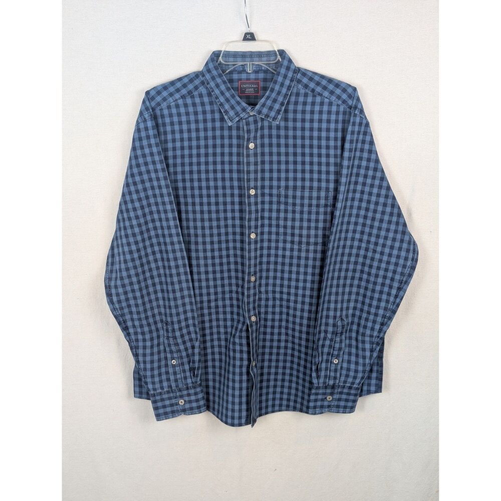 Untuckit Plaid Button Up Shirt Blue Men's Size XL